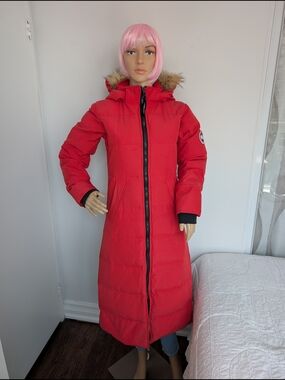 Canada Goose Women's Mystique Parka - Red - Long Puffer Coat with Fur-Trim Hood